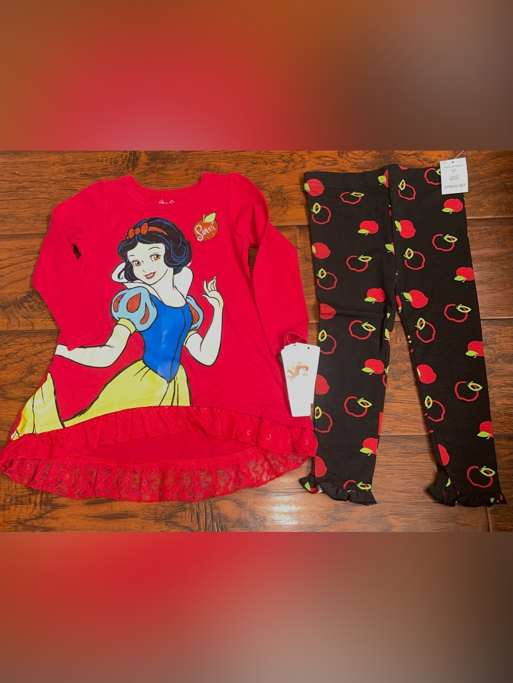 Disney Red Snow White Tunic & Black Apple Print Leggings Set